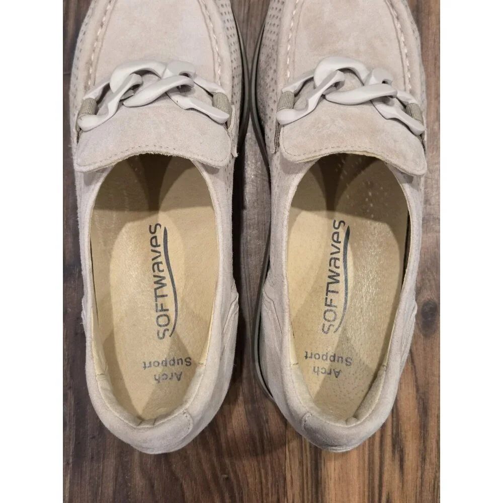 Softwaves Cassie EU 40 Suede Platform Loafers Beige Perforated Chain - Picture 9 of 14